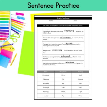Fill in the Blank Morphology Warm Up Review Sentences Greek Roots 5th 6th Grade, image 4