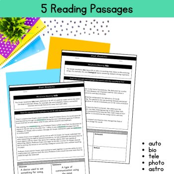 Greek Roots Morphology Reading Passages 5th 6th Grade Morpheme Word Work Review, image 2