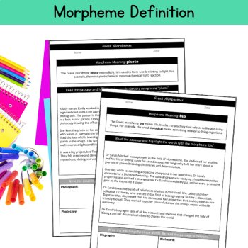 Greek Roots Morphology Reading Passages 5th 6th Grade Morpheme Word Work Review, image 3