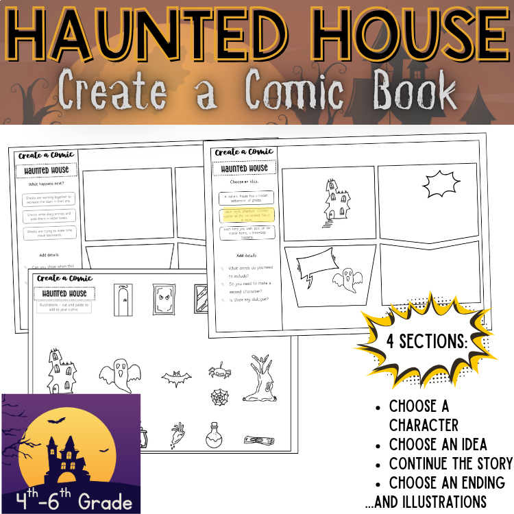 Create a Halloween Comic Strip Book Creative Writing Template 4th 5th 6th Grade