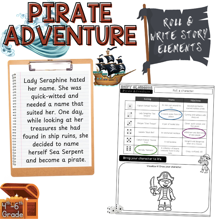 Pirate Adventure Narrative Story Writing Literacy Fiction Activity 4th 5th Grade