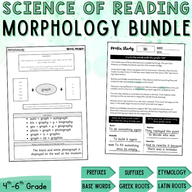 4th 5th Grade Prefixes Suffixes Base Word Morphology Worksheets Etymology Study