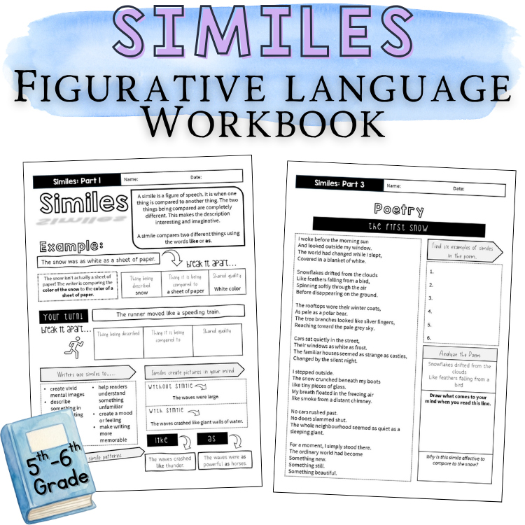 Similes Unit Reading Poetry Analysis Tasks 5th 6th 7th Grade Figurative Language