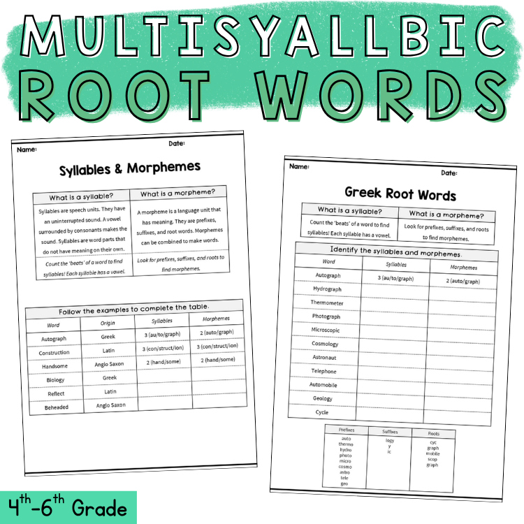 Multisyllabic Words Prefix & Suffix Practice 5th 6th Grade Morphology Etymology