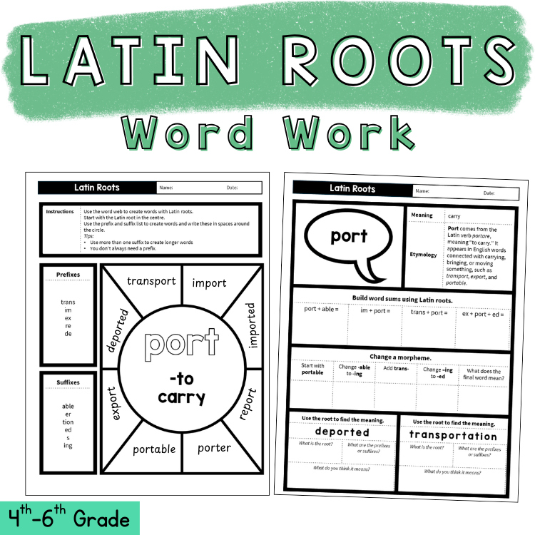 Root Word Work Worksheets 5th Grade Morphology Latin Roots Prefix Suffix Unit