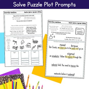Space Theme Writing Prompts ELA Escape Room Fourth Fifth Grade Writing Template, image 3