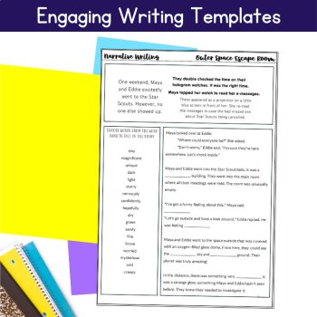 Space Theme Writing Prompts ELA Escape Room Fourth Fifth Grade Writing Template, image 4