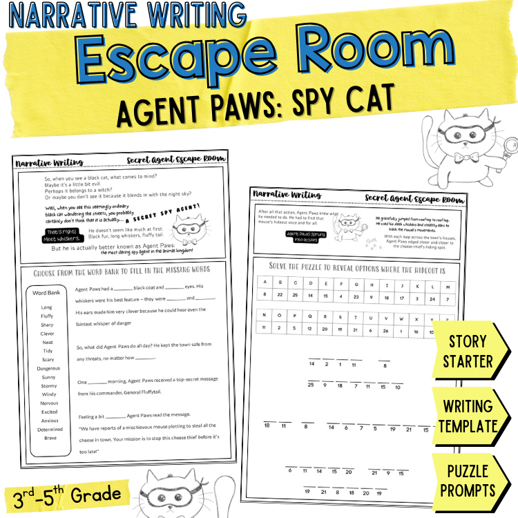 Fun Writing Activity 4th Grade Imaginative Writing Template Escape Room Project