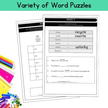 Prefix Suffix Worksheet Games 4th Grade Practice Activity Morphology Word Work, image 3