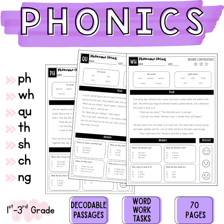 Phonics Review Digraphs & Blends Assessment Worksheets & Games 2nd 3rd Grade