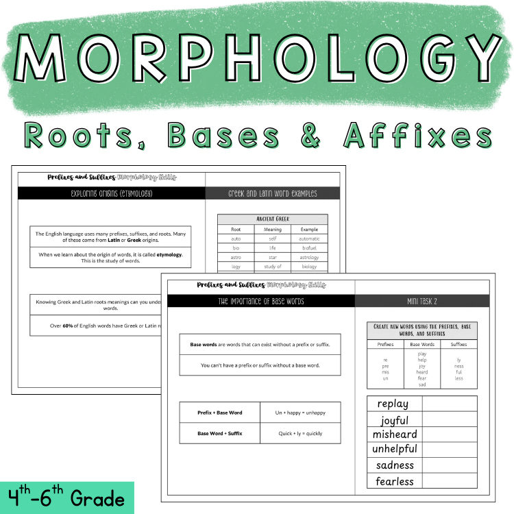 Morphology Worksheets Prefixes Suffixes Root Words & Greek Latin Roots 6th Grade