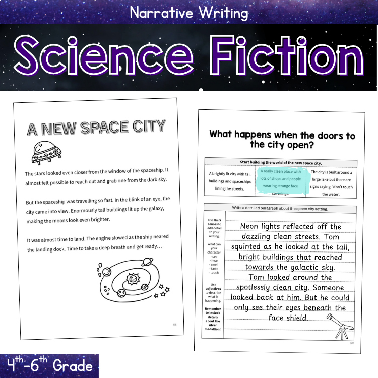 Outer Space Theme Writing Paper Prompts Sci Fi Fun Short Story 4th 5th 6th Grade