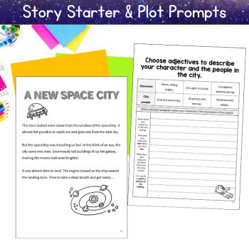 Outer Space Theme Writing Paper Prompts Sci Fi Fun Short Story 4th 5th 6th Grade, image 2