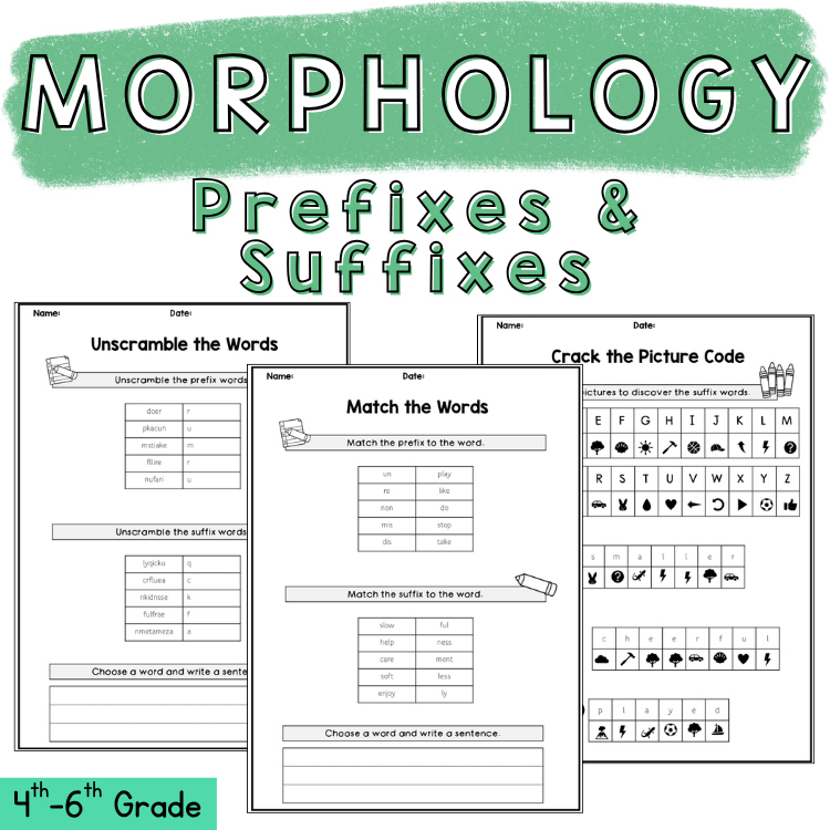 Prefixes & Suffixes Morphology Skills Games Worksheet Science of Reading Centers