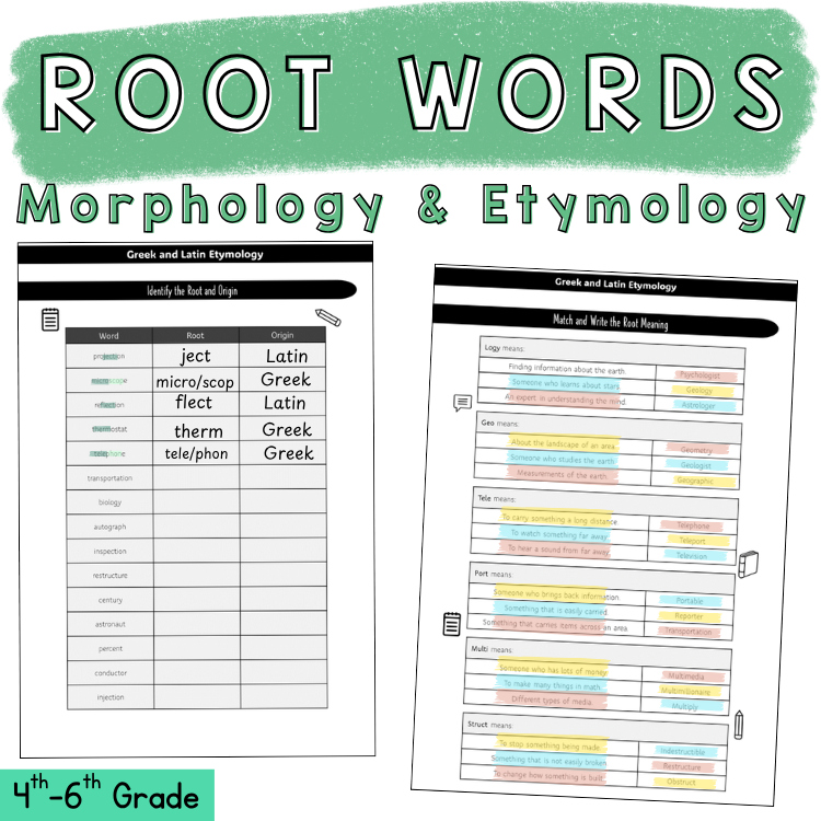 Morphology Etymology Word Study 5th 6th Grade Prefix Suffix Roots Worksheet Task