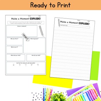 Make a Moment Explode Personal Narrative Graphic Organizer Brainstorm Worksheet, image 4