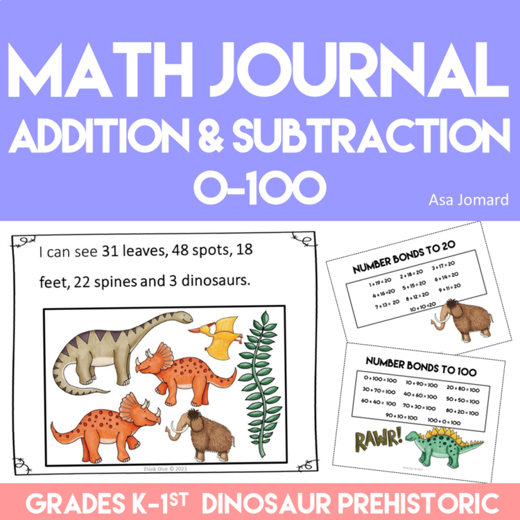 Engaging Math Journal Prompts  |  Numbers 0-100  | Dinosaur & Prehistoric Theme