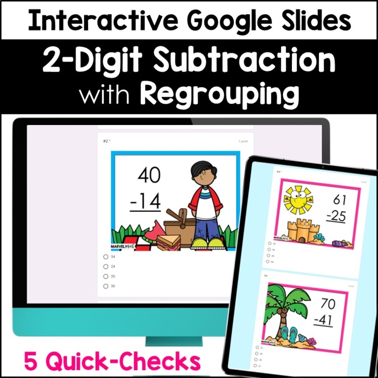 2 Digit Subtraction with Regrouping #11 - Quick Checks - Exit Tickets