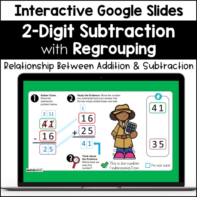 2 Digit Subtraction with Regrouping #9 - Google Slides - Relate to Addition