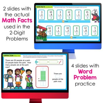2 Digit Subtraction with Regrouping #6 - Google Slides - Picnic at the Park, image 4
