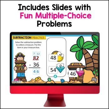 2 Digit Subtraction with Regrouping #5 - Google Slides - Pirate Practice, image 4