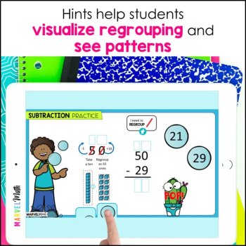 2 Digit Subtraction with Regrouping #4 - Google Slides - Popping Bubbles, image 3