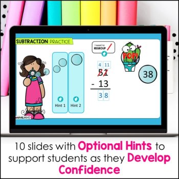 2 Digit Subtraction with Regrouping #4 - Google Slides - Popping Bubbles, image 4