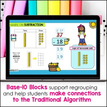 2 Digit Subtraction with Regrouping #3 - Base 10 Blocks Lemonade Stand, image 4