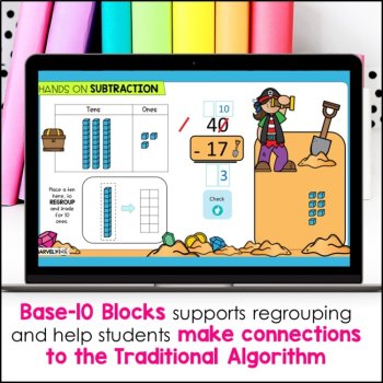 2 Digit Subtraction with Regrouping #2 - Base 10 Blocks Bury Treasure, image 4