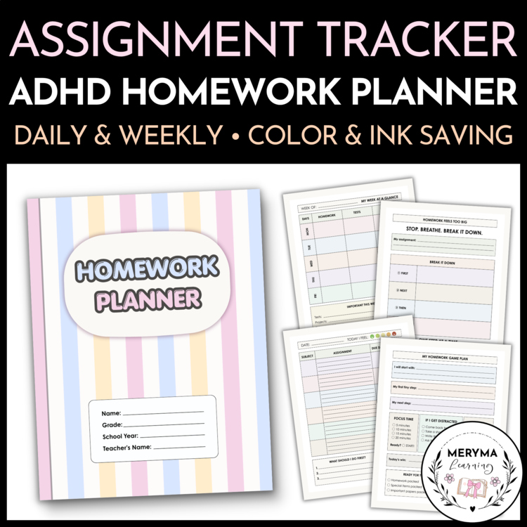ADHD Student Homework Planner - Daily and Weekly Assignment and Homework Tracker