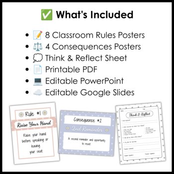 Neutral Boho Classroom Rules and Consequences Posters Behaviour Reflection Sheet, image 2