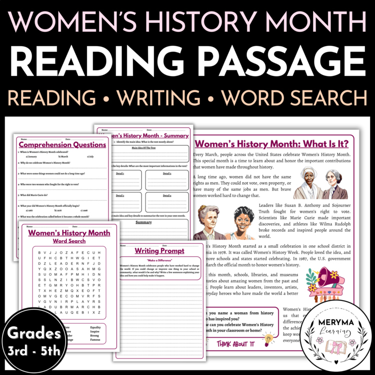 Women’s History Month What It Is Reading Passage - Writing Prompt - Word Search