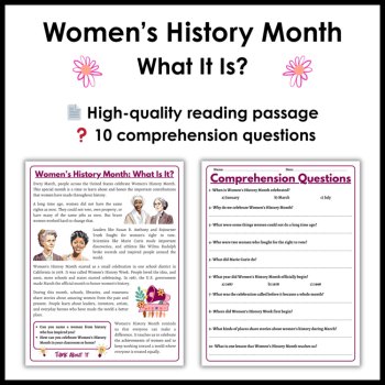 Women’s History Month What It Is Reading Passage - Writing Prompt - Word Search, image 2