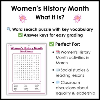 Women’s History Month What It Is Reading Passage - Writing Prompt - Word Search, image 4