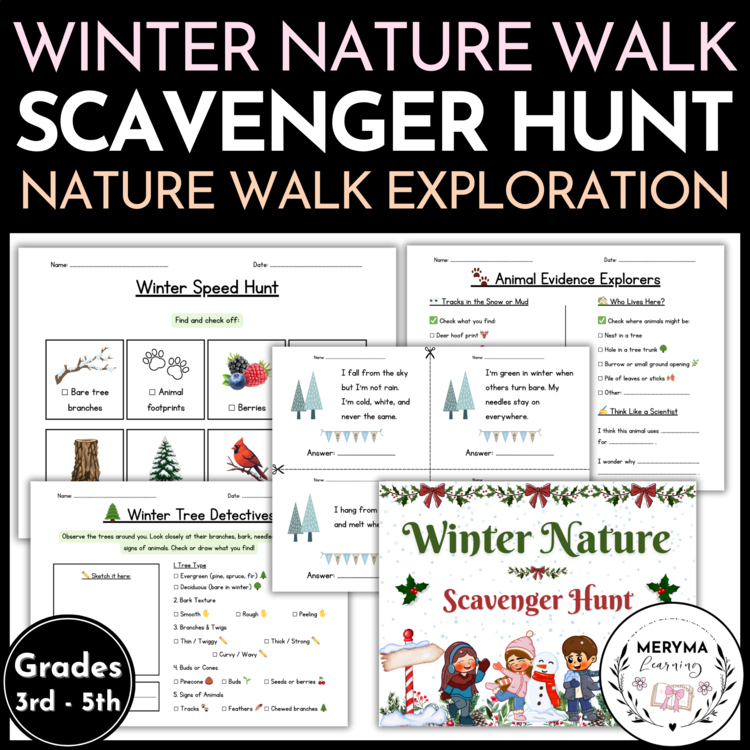 Winter Nature Scavenger Hunt - Winter Nature Walk Exploration 3rd 4th 5th Grade