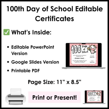 100th Day of School Editable Certificates – Cute Silly Animal Awards, image 3
