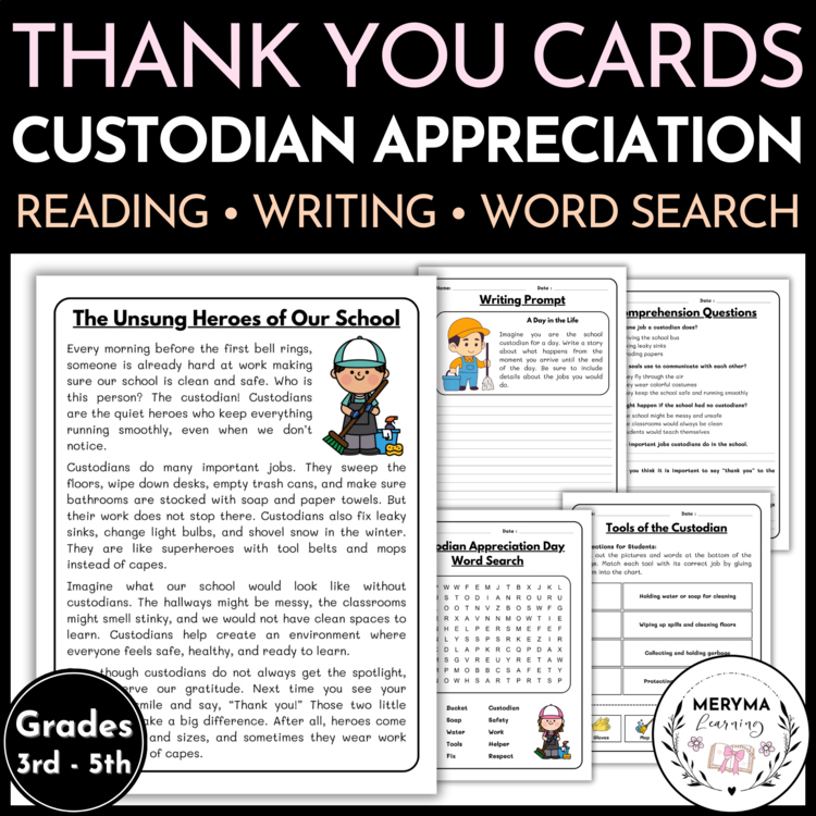 Custodian Appreciation Day Thank You Cards Reading Writing Prompts Acrostic Poem