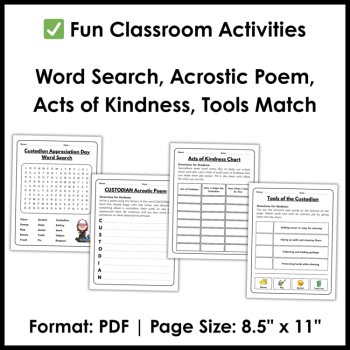 Custodian Appreciation Day Thank You Cards Reading Writing Prompts Acrostic Poem, image 3