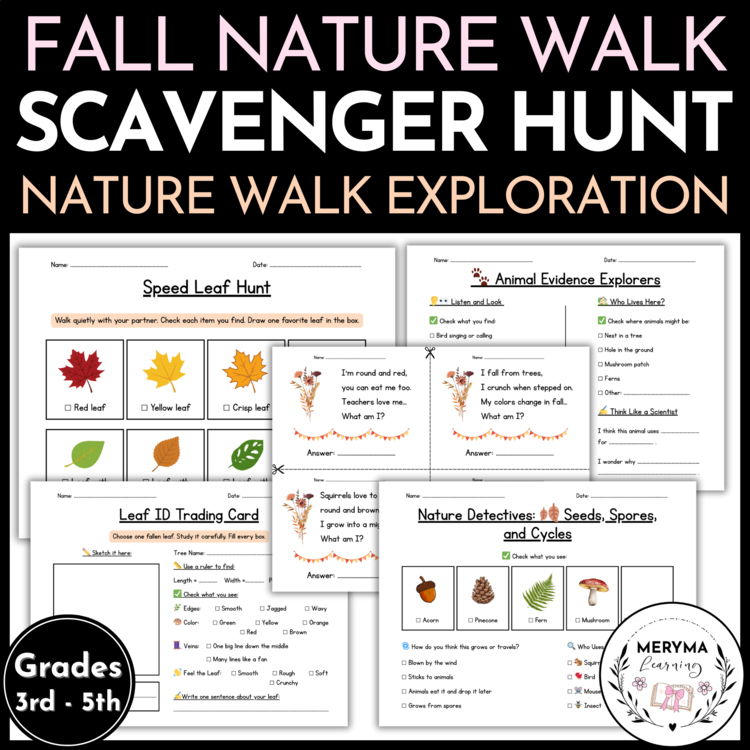 Fall Nature Scavenger Hunt - Fall Nature Walk Exploration - 3rd 4th 5th Grade