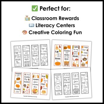 Fall Coloring Bookmarks - Vibrant Autumn Colors and Black & White Bookmarks, image 3