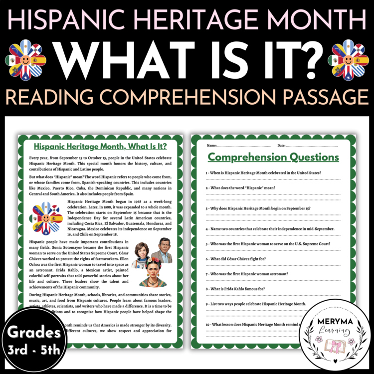 Hispanic Heritage Month What Is It - Reading Comprehension Passage and Questions