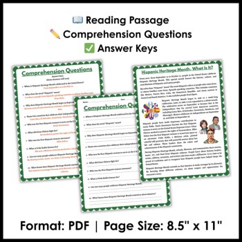 Hispanic Heritage Month What Is It - Reading Comprehension Passage and Questions, image 2