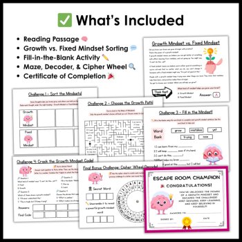 Back to School Growth Mindset Escape Room - Printable | 3rd 4th 5th Grade, image 2