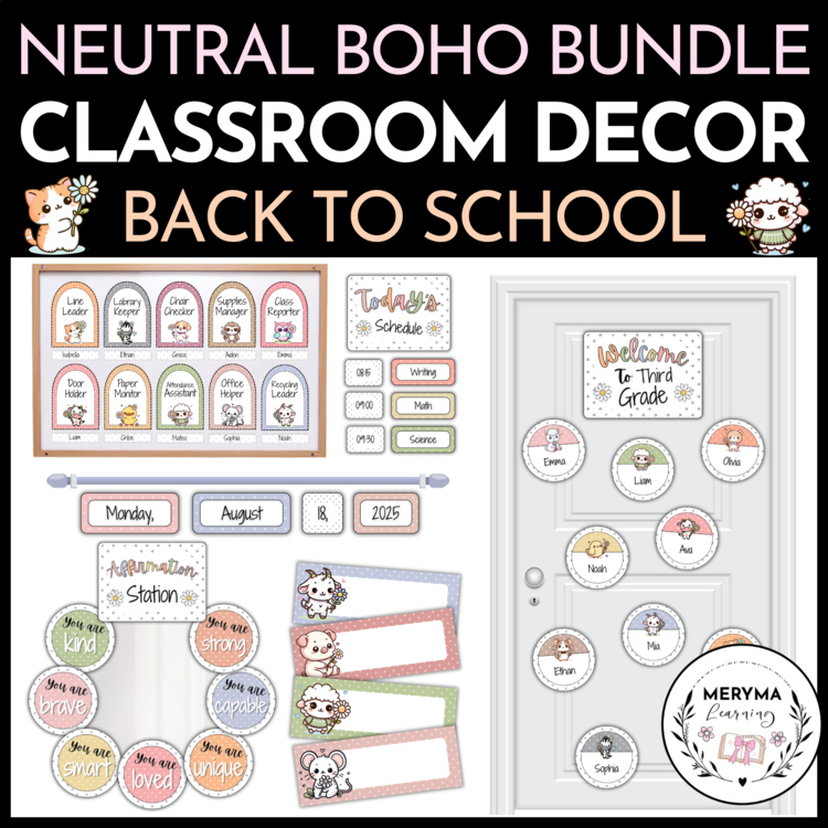 Back To School Neutral Boho Classroom Decor Bundle