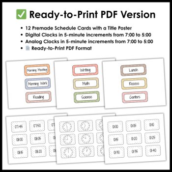 Neutral Boho Classroom Daily Visual Schedule Editable Template Cards with Clocks, image 2