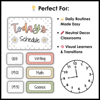 Neutral Boho Classroom Daily Visual Schedule Editable Template Cards with Clocks, image 4