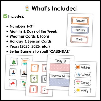 Neutral Boho Classroom Calendar Cards and Weather Display Chart, image 2
