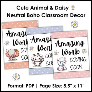 Amazing Work Coming Soon - Cute Animal & Daisy Neutral Boho Classroom Decor, image 3