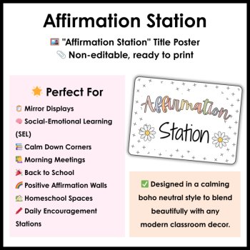Neutral Boho Affirmation Station Classroom Decor - Positive Affirmations Mirror, image 4