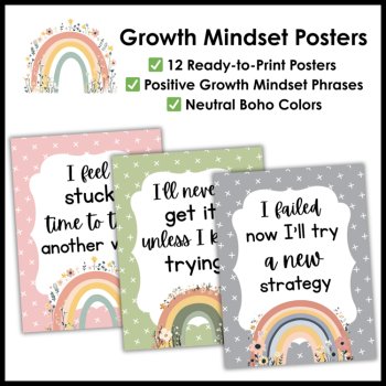 Boho Rainbow Growth Mindset Posters - Neutral Classroom Decor Bulletin Board, image 2